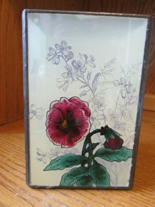 Joan Baker Designs Hand Painted Glass " Victorian Pansy " Container Vase 6 " X 4 "