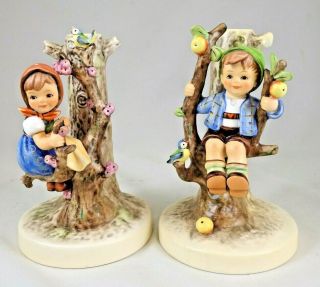 Goebel Hummel 676 & 677 Apple Tree Boy & Girl Candlestick Holders,  Tmk7