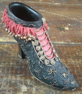 Decorative Shoe Figurine Black Red Ceramic Slipper Gold Accents 1999 Kingsbridge
