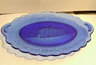 Avon Blue Glass 9 " Oval Plate Mt.  Vernon George Washington Collector Plate