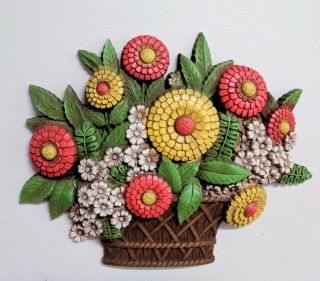 Vintage Homco Syroco Wall Plaque Flowers In Basket