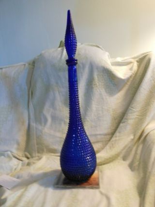 Vintage Tall Blue Italian Glass Vase With Stopper