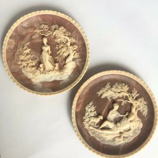 Vtg Decorative Plates Gayle Appleby Limited Edition Set Of 2 Wall Stone Art