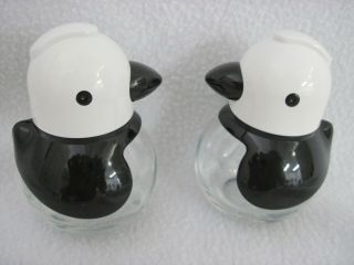 Black White Penguin Salt Pepper Shakers Stoha Germany Modern Glass Plastic