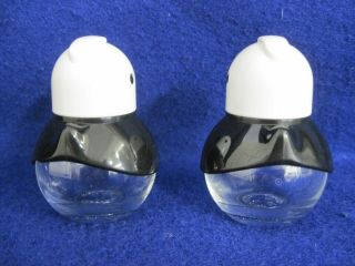 BLACK WHITE PENGUIN SALT PEPPER SHAKERS STOHA GERMANY MODERN GLASS PLASTIC 4