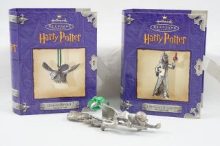 Set 3 Harry Potter Pewter Hallmark Keepsake Ornaments Hermione Hedwig Owl Snitch