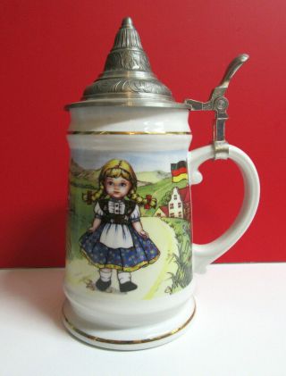 Madame Alexander German Girl Germany Ceramic Pewter Lid Stein