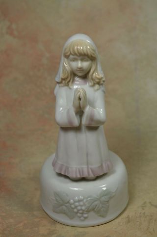 Roman.  Inc Little Girl Figurine Kneeling Praying Music Box Plays Ava Maria