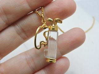 Swarovski Swan Signed Gold Tone Crystal Golf Clubs In Carry Bag Pendant Necklace
