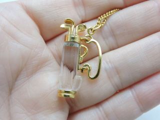 Swarovski Swan Signed Gold Tone Crystal Golf Clubs in Carry Bag Pendant Necklace 3