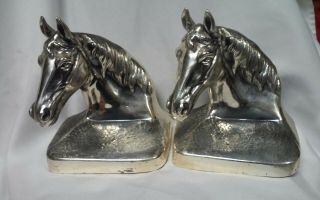 Vintage Horse Head Bookends Silver Finish - Philadelphia Mfg.  Handcast
