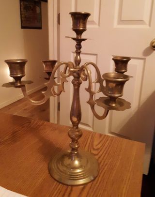 Vintage Brass Candelabra Set 5 Candle 4 Arm Brass Candle Holder 11 Inches Tall