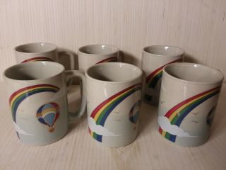 Vtg Otagiri Rainbow And Hot Air Balloon Coffee Cup Mug Set Of 6