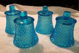 Set 2 Or 4 Homco Home Interiors Blue Hobnail Glass Votive Peg Cup Candle Holder