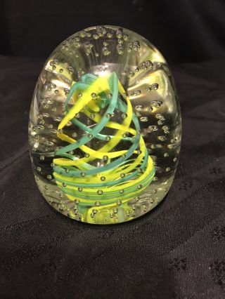 Gentile Controlled Bubble & Swirl Art Glass Paperweight & Pen Holder (signed)