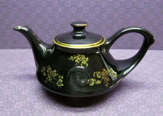 Vintage Pearl China Co Black Floral Swirl Teapot Hand Decorated 22k Gold Usa