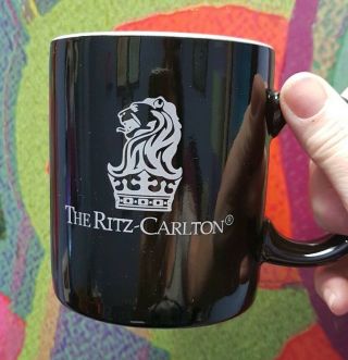 Vintage Ritz Carlton Coffee Mug Lion Leo Black Ceramic Luxury Hotel