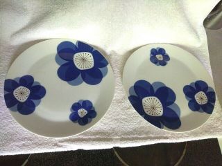2 Mid Century Indigo Moon China Dinner Plates Blue Floral Made In Japan 27