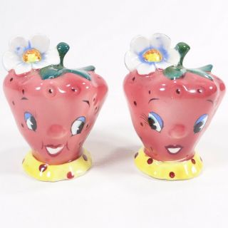 Salt And Pepper Shakers Strawberries Japan Ceramic Py Coronet Hand Painted