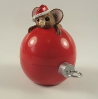 Merry Miniature,  Mouse On Red Ornament W/gold Sticker