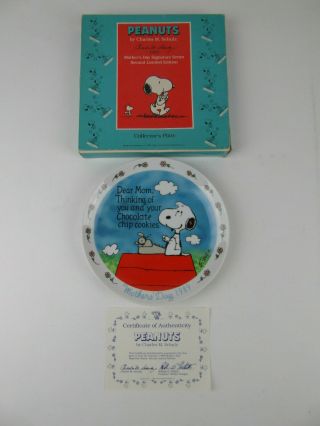 Snoopy Peanuts Willitts Vtg Porcelain Mothers Day Plate 1989 Woodstock Box