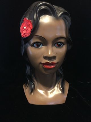 Vintage 9.  5 " Chalkware Bust Hawaiian Girl With Flower In Hair (marwal ?)