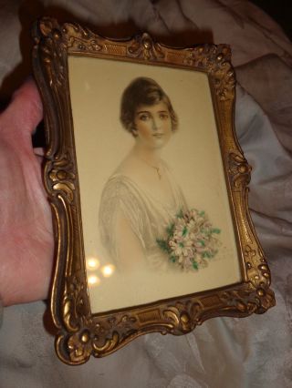 Vintage Floral Gold Gilt Gesso Miniature Frame Lady Portrait Haskell Coffin