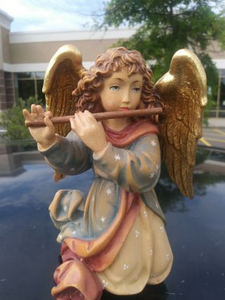 Vintage 7 " Dolfi Hand Carved & Painted Wooden Angel W/ Flute Italy Anri Type
