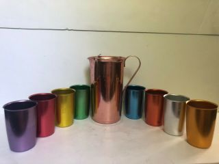 Vintage Metal Pitcher Cups 9 Piece Set Mardi Gras Color Craft