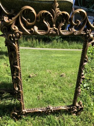 Large Vtg Ornate Syroco Style Gold Bronze Hollywood Regency Wall Mirror Frame B