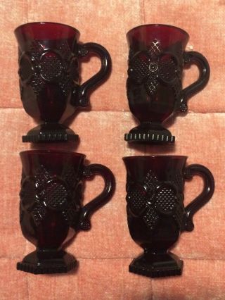 Set Of 4 Vintage Avon 1876 Cape Cod Ruby Red Glass Mugs