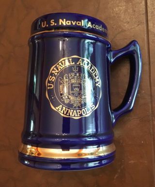 Annapolis Us Naval Academy Tankard Stein With Gold Trim 6 1/4” H Perfect