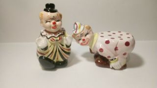 Vintage Ceramic Stacking Clowns Salt And Pepper Shakers Tilso Japan