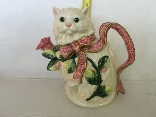 Fancy Collectible Fitz And Floyd Cat With Pink Bow & Roses