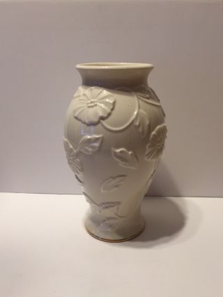 Lenox High Relief Floral 10 " Vase Ivory With Gold Trim Cond.