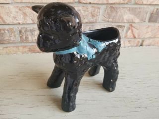 Vintage Baby Black Sheep Lamb Bull Planter With Blue Bow