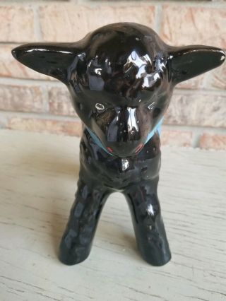 Vintage Baby Black Sheep Lamb Bull Planter with Blue Bow 2
