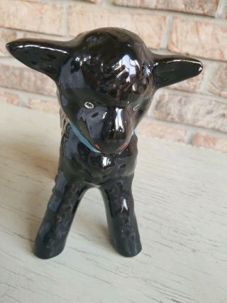 Vintage Baby Black Sheep Lamb Bull Planter with Blue Bow 4