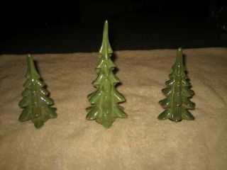 Set Of 3 Vintage Shiny Ceramic Christmas Tree Figurines Home Decor By Enesco