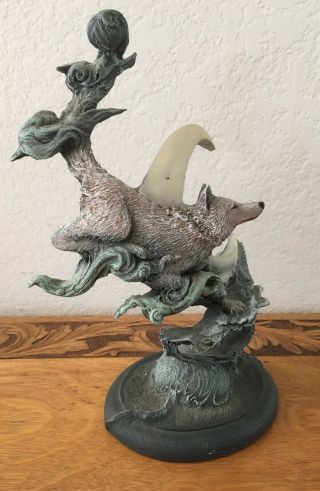 " Wolf Jumped Over The Moon " Ltd Edition Sculpture By Rick Cain 559/2000 1998 Era