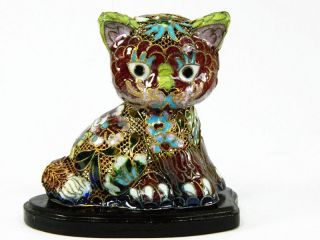 Vintage Cloisonne Enamel Copper Wire Made Lovely Cat Kitten Figurine Decoration