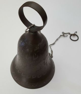 Vintage - Etched Brass Bell With Large Loop On Top & Link Chain