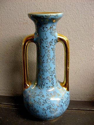 VINTAGE ART DECO POTTERY VASE by PEARL CHINA Co.  GUARNTEED 22 K GOLD USA 2