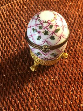 Limoges Trinket Box France Easter Egg On Stand Peint Main Hinged Signed
