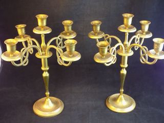 Solid Brass Candle Holders 10 Candlestick 5 Arm Candelabras 14 " T X 12 " Wide