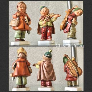 3 Vintage Friedel Germany Figurines: School Girl,  Boy W/ Cello & Boy W/ Violin