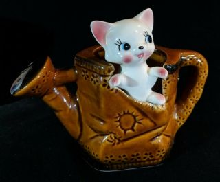 Cute Vintage Kitten Cat Ceramic Pottery Watering Can Planter