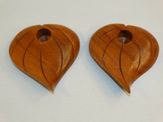 Pair Hawaiian Koa Hardwood Anthurium Leaves Shaped Wooden Candle Holders