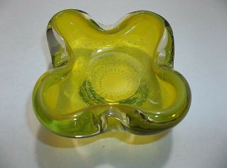Vintage Murano Art Glass Geode Bowl Pin Tray Cigar Ashtray Yellow