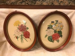 Set Of 2 Vtg Peter Watson Studio Floral Oval Pictures W Convex Bubble Glass